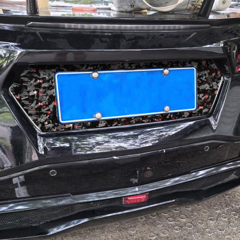 Forged Gold Foil Carbon Fiber Car Rear License Plate Frame Decorative Sticker for Chevrolet Corvette C8 2020-, Left and Right Driver, Rear License Plate Frame