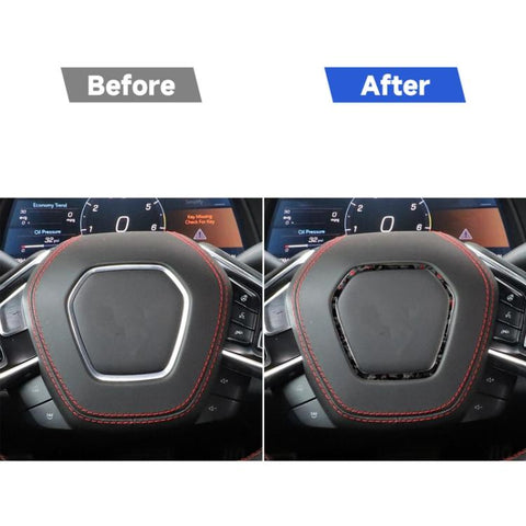 Forged Gold Foil Carbon Fiber Car Steering Wheel Frame Decorative Sticker for Chevrolet Corvette C8 2020-, Left and Right Driver, Steering Wheel Frame
