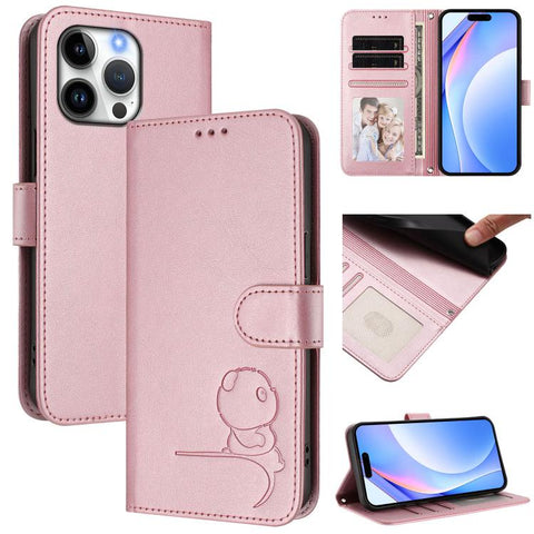Litter Panda Embossing RFID Leather Phone Case with Lanyard, For iPhone 18 Pro / 17 Pro, For iPhone 18 Pro Max / 17 Pro Max, For iPhone 17e / 16e, For iPhone 17, For iPhone Air, For iPhone 16 Pro Max, For iPhone 16 Pro, For iPhone 16 Plus
