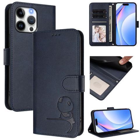 Litter Panda Embossing RFID Leather Phone Case with Lanyard, For iPhone 18 Pro / 17 Pro, For iPhone 18 Pro Max / 17 Pro Max, For iPhone 17e / 16e, For iPhone 17, For iPhone Air, For iPhone 16 Pro Max, For iPhone 16 Pro, For iPhone 16 Plus