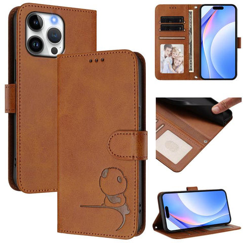 Litter Panda Embossing RFID Leather Phone Case with Lanyard, For iPhone 18 Pro / 17 Pro, For iPhone 18 Pro Max / 17 Pro Max, For iPhone 17e / 16e, For iPhone 17, For iPhone Air, For iPhone 16 Pro Max, For iPhone 16 Pro, For iPhone 16 Plus