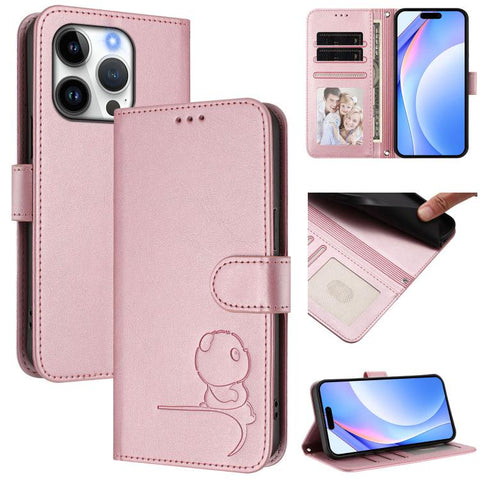 Litter Panda Embossing RFID Leather Phone Case with Lanyard, For iPhone 18 Pro / 17 Pro, For iPhone 18 Pro Max / 17 Pro Max, For iPhone 17e / 16e, For iPhone 17, For iPhone Air, For iPhone 16 Pro Max, For iPhone 16 Pro, For iPhone 16 Plus