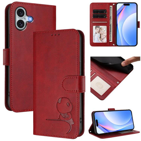 Litter Panda Embossing RFID Leather Phone Case with Lanyard, For iPhone 18 Pro / 17 Pro, For iPhone 18 Pro Max / 17 Pro Max, For iPhone 17e / 16e, For iPhone 17, For iPhone Air, For iPhone 16 Pro Max, For iPhone 16 Pro, For iPhone 16 Plus