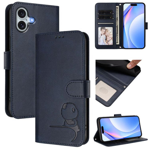 Litter Panda Embossing RFID Leather Phone Case with Lanyard, For iPhone 18 Pro / 17 Pro, For iPhone 18 Pro Max / 17 Pro Max, For iPhone 17e / 16e, For iPhone 17, For iPhone Air, For iPhone 16 Pro Max, For iPhone 16 Pro, For iPhone 16 Plus
