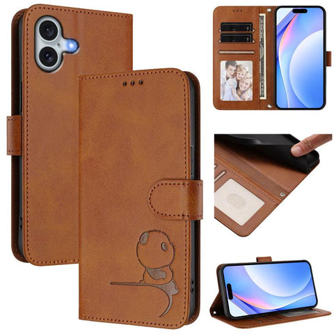 Litter Panda Embossing RFID Leather Phone Case with Lanyard, For iPhone 18 Pro / 17 Pro, For iPhone 18 Pro Max / 17 Pro Max, For iPhone 17e / 16e, For iPhone 17, For iPhone Air, For iPhone 16 Pro Max, For iPhone 16 Pro, For iPhone 16 Plus