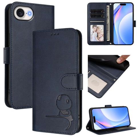 Litter Panda Embossing RFID Leather Phone Case with Lanyard, For iPhone 18 Pro / 17 Pro, For iPhone 18 Pro Max / 17 Pro Max, For iPhone 17e / 16e, For iPhone 17, For iPhone Air, For iPhone 16 Pro Max, For iPhone 16 Pro, For iPhone 16 Plus