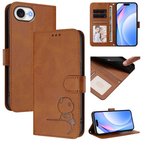 Litter Panda Embossing RFID Leather Phone Case with Lanyard, For iPhone 18 Pro / 17 Pro, For iPhone 18 Pro Max / 17 Pro Max, For iPhone 17e / 16e, For iPhone 17, For iPhone Air, For iPhone 16 Pro Max, For iPhone 16 Pro, For iPhone 16 Plus
