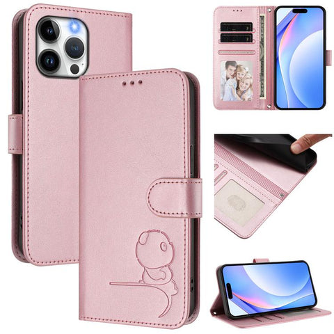 Litter Panda Embossing RFID Leather Phone Case with Lanyard, For iPhone 16, For iPhone 15 Pro Max, For iPhone 15 Pro, For iPhone 15 Plus, For iPhone 15, For iPhone 14 Plus, For iPhone 14 / 13, For iPhone 14 Pro