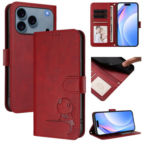 Litter Panda Embossing RFID Leather Phone Case with Lanyard, For iPhone 18 Pro / 17 Pro, For iPhone 18 Pro Max / 17 Pro Max, For iPhone 17e / 16e, For iPhone 17, For iPhone Air, For iPhone 16 Pro Max, For iPhone 16 Pro, For iPhone 16 Plus