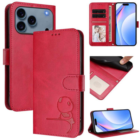 Litter Panda Embossing RFID Leather Phone Case with Lanyard, For iPhone 18 Pro / 17 Pro, For iPhone 18 Pro Max / 17 Pro Max, For iPhone 17e / 16e, For iPhone 17, For iPhone Air, For iPhone 16 Pro Max, For iPhone 16 Pro, For iPhone 16 Plus