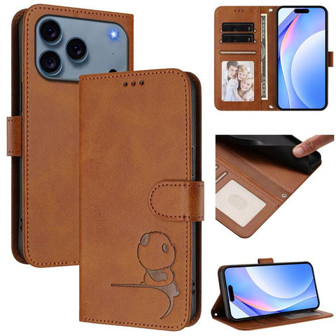Litter Panda Embossing RFID Leather Phone Case with Lanyard, For iPhone 18 Pro / 17 Pro, For iPhone 18 Pro Max / 17 Pro Max, For iPhone 17e / 16e, For iPhone 17, For iPhone Air, For iPhone 16 Pro Max, For iPhone 16 Pro, For iPhone 16 Plus
