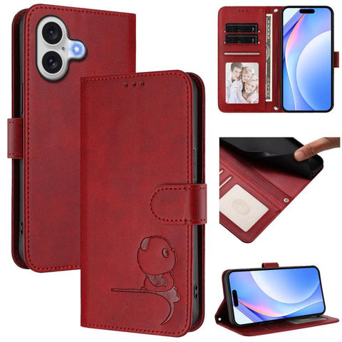 Litter Panda Embossing RFID Leather Phone Case with Lanyard, For iPhone 18 Pro / 17 Pro, For iPhone 18 Pro Max / 17 Pro Max, For iPhone 17e / 16e, For iPhone 17, For iPhone Air, For iPhone 16 Pro Max, For iPhone 16 Pro, For iPhone 16 Plus