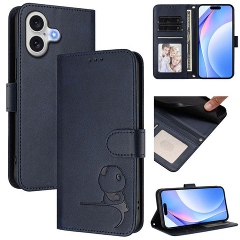 Litter Panda Embossing RFID Leather Phone Case with Lanyard, For iPhone 18 Pro / 17 Pro, For iPhone 18 Pro Max / 17 Pro Max, For iPhone 17e / 16e, For iPhone 17, For iPhone Air, For iPhone 16 Pro Max, For iPhone 16 Pro, For iPhone 16 Plus