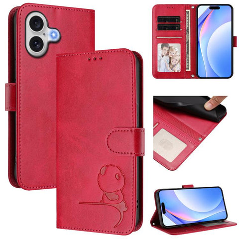 Litter Panda Embossing RFID Leather Phone Case with Lanyard, For iPhone 18 Pro / 17 Pro, For iPhone 18 Pro Max / 17 Pro Max, For iPhone 17e / 16e, For iPhone 17, For iPhone Air, For iPhone 16 Pro Max, For iPhone 16 Pro, For iPhone 16 Plus