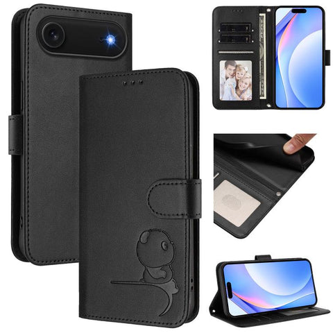 Litter Panda Embossing RFID Leather Phone Case with Lanyard, For iPhone 18 Pro / 17 Pro, For iPhone 18 Pro Max / 17 Pro Max, For iPhone 17e / 16e, For iPhone 17, For iPhone Air, For iPhone 16 Pro Max, For iPhone 16 Pro, For iPhone 16 Plus