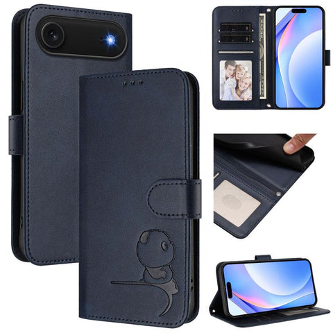 Litter Panda Embossing RFID Leather Phone Case with Lanyard, For iPhone 18 Pro / 17 Pro, For iPhone 18 Pro Max / 17 Pro Max, For iPhone 17e / 16e, For iPhone 17, For iPhone Air, For iPhone 16 Pro Max, For iPhone 16 Pro, For iPhone 16 Plus