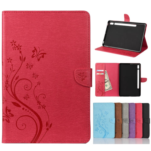 Butterfly Flower Embossing Pattern Horizontal Flip Leather Case with Holder & Card Slots & Wallet, For Samsung Galaxy Tab A7 10.4 (2020), For Samsung Galaxy Tab A 8.4 (2020), For Samsung Galaxy Tab S8 / Galaxy Tab S7, For Samsung Galaxy Tab S6