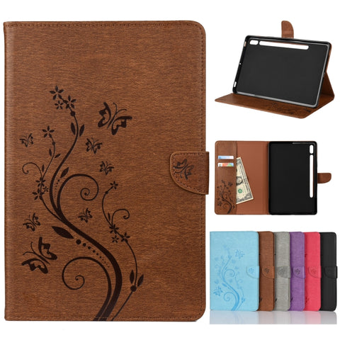 Butterfly Flower Embossing Pattern Horizontal Flip Leather Case with Holder & Card Slots & Wallet, For Samsung Galaxy Tab A7 10.4 (2020), For Samsung Galaxy Tab A 8.4 (2020), For Samsung Galaxy Tab S8 / Galaxy Tab S7, For Samsung Galaxy Tab S6