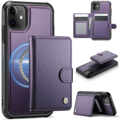 JEEHOOD J09 Buckle Card Bag MagSafe Magnetic Style RFID Leather Phone Case, For iPhone SE 2022 / SE 2020 / 8 / 7, For iPhone 13 Pro Max, For iPhone 13 Pro, For iPhone 13, For iPhone 12 / 12 Pro, For iPhone 11 Pro Max, For iPhone 11, For iPhone 11 Pro