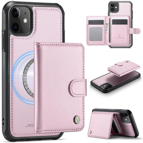 JEEHOOD J09 Buckle Card Bag MagSafe Magnetic Style RFID Leather Phone Case, For iPhone SE 2022 / SE 2020 / 8 / 7, For iPhone 13 Pro Max, For iPhone 13 Pro, For iPhone 13, For iPhone 12 / 12 Pro, For iPhone 11 Pro Max, For iPhone 11, For iPhone 11 Pro