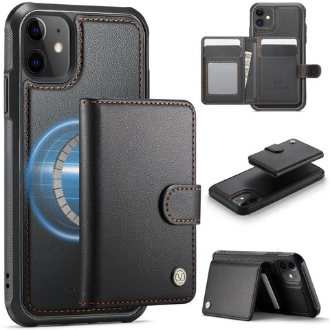 JEEHOOD J09 Buckle Card Bag MagSafe Magnetic Style RFID Leather Phone Case, For iPhone SE 2022 / SE 2020 / 8 / 7, For iPhone 13 Pro Max, For iPhone 13 Pro, For iPhone 13, For iPhone 12 / 12 Pro, For iPhone 11 Pro Max, For iPhone 11, For iPhone 11 Pro