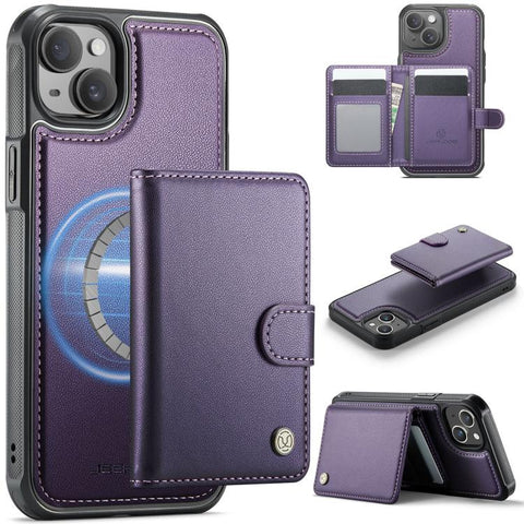 JEEHOOD J09 Buckle Card Bag MagSafe Magnetic Style RFID Leather Phone Case, For iPhone SE 2022 / SE 2020 / 8 / 7, For iPhone 13 Pro Max, For iPhone 13 Pro, For iPhone 13, For iPhone 12 / 12 Pro, For iPhone 11 Pro Max, For iPhone 11, For iPhone 11 Pro