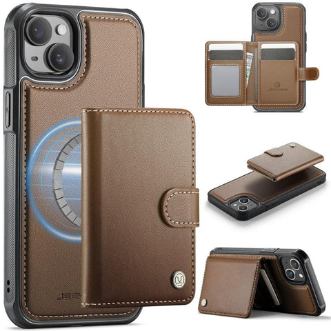 JEEHOOD J09 Buckle Card Bag MagSafe Magnetic Style RFID Leather Phone Case, For iPhone SE 2022 / SE 2020 / 8 / 7, For iPhone 13 Pro Max, For iPhone 13 Pro, For iPhone 13, For iPhone 12 / 12 Pro, For iPhone 11 Pro Max, For iPhone 11, For iPhone 11 Pro