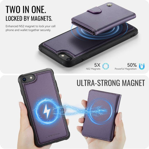 JEEHOOD J09 Buckle Card Bag MagSafe Magnetic Style RFID Leather Phone Case, For iPhone SE 2022 / SE 2020 / 8 / 7, For iPhone 13 Pro Max, For iPhone 13 Pro, For iPhone 13, For iPhone 12 / 12 Pro, For iPhone 11 Pro Max, For iPhone 11, For iPhone 11 Pro