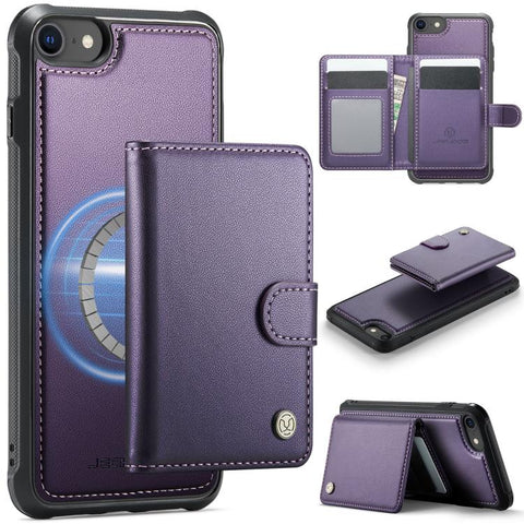 JEEHOOD J09 Buckle Card Bag MagSafe Magnetic Style RFID Leather Phone Case, For iPhone SE 2022 / SE 2020 / 8 / 7, For iPhone 13 Pro Max, For iPhone 13 Pro, For iPhone 13, For iPhone 12 / 12 Pro, For iPhone 11 Pro Max, For iPhone 11, For iPhone 11 Pro