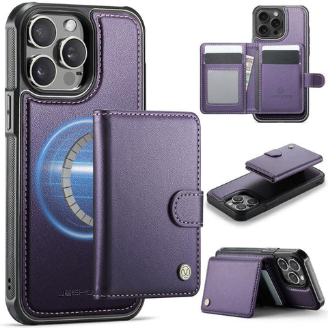 JEEHOOD J09 Buckle Card Bag MagSafe Magnetic Style RFID Leather Phone Case, For iPhone SE 2022 / SE 2020 / 8 / 7, For iPhone 13 Pro Max, For iPhone 13 Pro, For iPhone 13, For iPhone 12 / 12 Pro, For iPhone 11 Pro Max, For iPhone 11, For iPhone 11 Pro