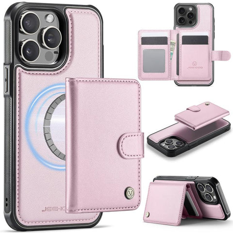 JEEHOOD J09 Buckle Card Bag MagSafe Magnetic Style RFID Leather Phone Case, For iPhone SE 2022 / SE 2020 / 8 / 7, For iPhone 13 Pro Max, For iPhone 13 Pro, For iPhone 13, For iPhone 12 / 12 Pro, For iPhone 11 Pro Max, For iPhone 11, For iPhone 11 Pro