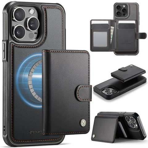 JEEHOOD J09 Buckle Card Bag MagSafe Magnetic Style RFID Leather Phone Case, For iPhone SE 2022 / SE 2020 / 8 / 7, For iPhone 13 Pro Max, For iPhone 13 Pro, For iPhone 13, For iPhone 12 / 12 Pro, For iPhone 11 Pro Max, For iPhone 11, For iPhone 11 Pro