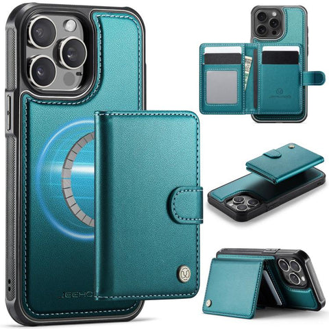 JEEHOOD J09 Buckle Card Bag MagSafe Magnetic Style RFID Leather Phone Case, For iPhone SE 2022 / SE 2020 / 8 / 7, For iPhone 13 Pro Max, For iPhone 13 Pro, For iPhone 13, For iPhone 12 / 12 Pro, For iPhone 11 Pro Max, For iPhone 11, For iPhone 11 Pro
