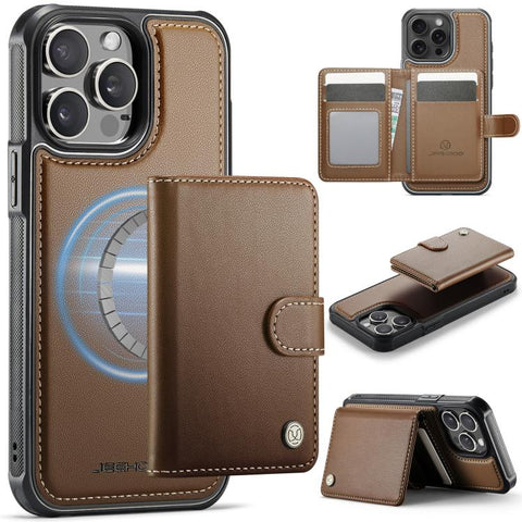 JEEHOOD J09 Buckle Card Bag MagSafe Magnetic Style RFID Leather Phone Case, For iPhone SE 2022 / SE 2020 / 8 / 7, For iPhone 13 Pro Max, For iPhone 13 Pro, For iPhone 13, For iPhone 12 / 12 Pro, For iPhone 11 Pro Max, For iPhone 11, For iPhone 11 Pro