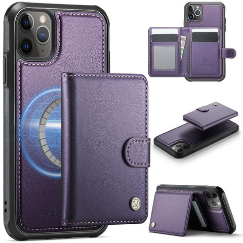 JEEHOOD J09 Buckle Card Bag MagSafe Magnetic Style RFID Leather Phone Case, For iPhone SE 2022 / SE 2020 / 8 / 7, For iPhone 13 Pro Max, For iPhone 13 Pro, For iPhone 13, For iPhone 12 / 12 Pro, For iPhone 11 Pro Max, For iPhone 11, For iPhone 11 Pro