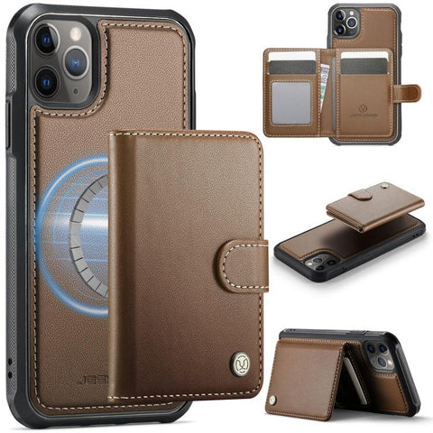 JEEHOOD J09 Buckle Card Bag MagSafe Magnetic Style RFID Leather Phone Case, For iPhone SE 2022 / SE 2020 / 8 / 7, For iPhone 13 Pro Max, For iPhone 13 Pro, For iPhone 13, For iPhone 12 / 12 Pro, For iPhone 11 Pro Max, For iPhone 11, For iPhone 11 Pro