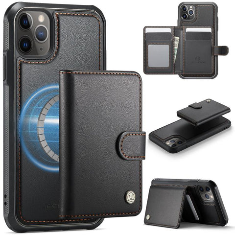 JEEHOOD J09 Buckle Card Bag MagSafe Magnetic Style RFID Leather Phone Case, For iPhone SE 2022 / SE 2020 / 8 / 7, For iPhone 13 Pro Max, For iPhone 13 Pro, For iPhone 13, For iPhone 12 / 12 Pro, For iPhone 11 Pro Max, For iPhone 11, For iPhone 11 Pro