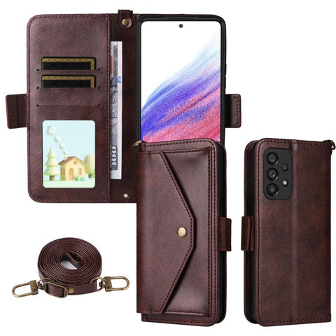 Multi-card Slots Crossbody Cowhide Leather Phone Case, For Samsung Galaxy A53 5G