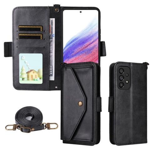 Multi-card Slots Crossbody Cowhide Leather Phone Case, For Samsung Galaxy A53 5G