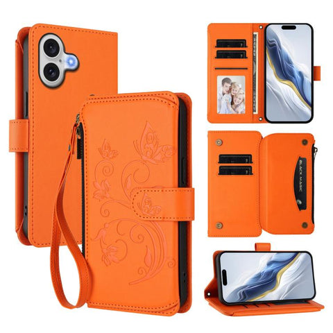 Butterfly Love Flower Multi-card Zipper Wallet Leather Phone Case, For iPhone 18 Pro / 17 Pro, For iPhone 18 Pro Max / 17 Pro Max, For iPhone 17e / 16e, For iPhone 17, For iPhone Air, For iPhone 16 Pro Max