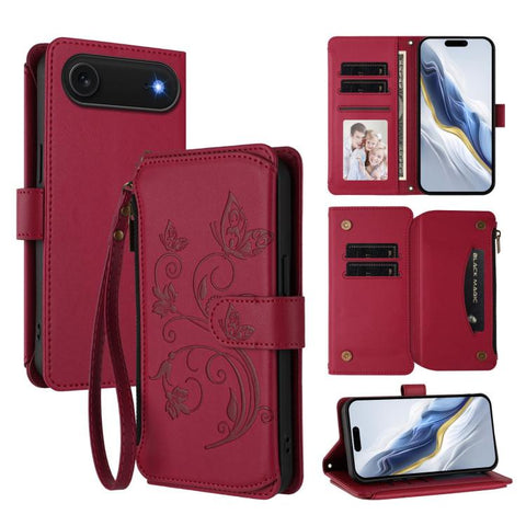 Butterfly Love Flower Multi-card Zipper Wallet Leather Phone Case, For iPhone 18 Pro / 17 Pro, For iPhone 18 Pro Max / 17 Pro Max, For iPhone 17e / 16e, For iPhone 17, For iPhone Air, For iPhone 16 Pro Max