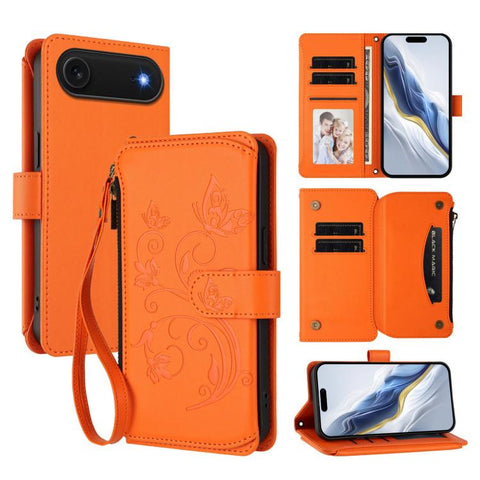 Butterfly Love Flower Multi-card Zipper Wallet Leather Phone Case, For iPhone 18 Pro / 17 Pro, For iPhone 18 Pro Max / 17 Pro Max, For iPhone 17e / 16e, For iPhone 17, For iPhone Air, For iPhone 16 Pro Max