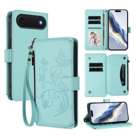 Butterfly Love Flower Multi-card Zipper Wallet Leather Phone Case, For iPhone 18 Pro / 17 Pro, For iPhone 18 Pro Max / 17 Pro Max, For iPhone 17e / 16e, For iPhone 17, For iPhone Air, For iPhone 16 Pro Max