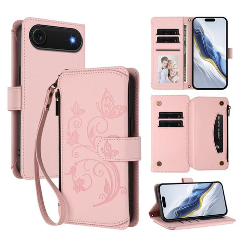 Butterfly Love Flower Multi-card Zipper Wallet Leather Phone Case, For iPhone 18 Pro / 17 Pro, For iPhone 18 Pro Max / 17 Pro Max, For iPhone 17e / 16e, For iPhone 17, For iPhone Air, For iPhone 16 Pro Max