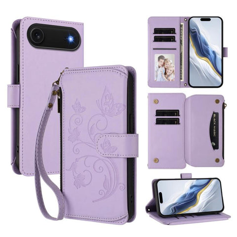 Butterfly Love Flower Multi-card Zipper Wallet Leather Phone Case, For iPhone 18 Pro / 17 Pro, For iPhone 18 Pro Max / 17 Pro Max, For iPhone 17e / 16e, For iPhone 17, For iPhone Air, For iPhone 16 Pro Max