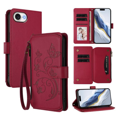 Butterfly Love Flower Multi-card Zipper Wallet Leather Phone Case, For iPhone 18 Pro / 17 Pro, For iPhone 18 Pro Max / 17 Pro Max, For iPhone 17e / 16e, For iPhone 17, For iPhone Air, For iPhone 16 Pro Max
