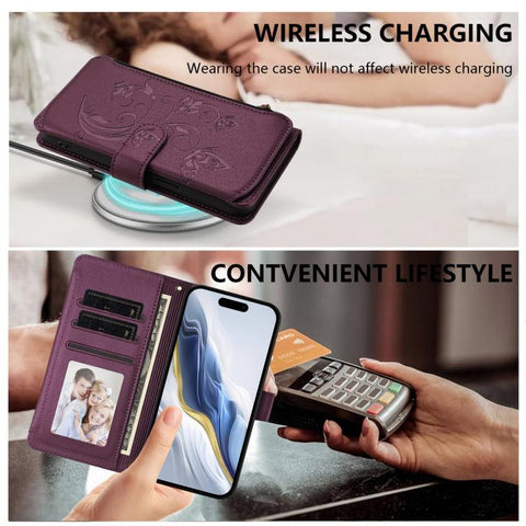 Butterfly Love Flower Multi-card Zipper Wallet Leather Phone Case, For iPhone 13 Pro Max, For iPhone 13 Pro, For iPhone 13 mini, For iPhone 12 / 12 Pro, For iPhone 12 Pro Max, For iPhone 12 mini