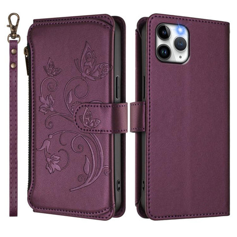 Butterfly Love Flower Multi-card Zipper Wallet Leather Phone Case, For iPhone 11 Pro Max, For iPhone 11, For iPhone 11 Pro, For iPhone X / XS, For iPhone XR, For iPhone XS Max