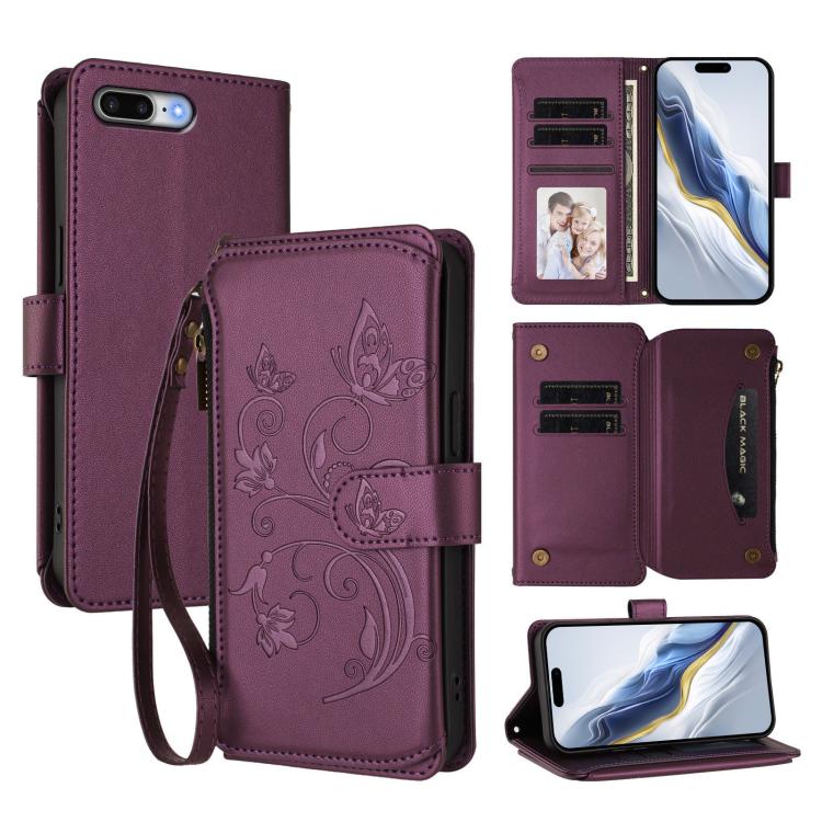 Butterfly Love Flower Multi-card Zipper Wallet Leather Phone Case, For iPhone 7 Plus / 8 Plus