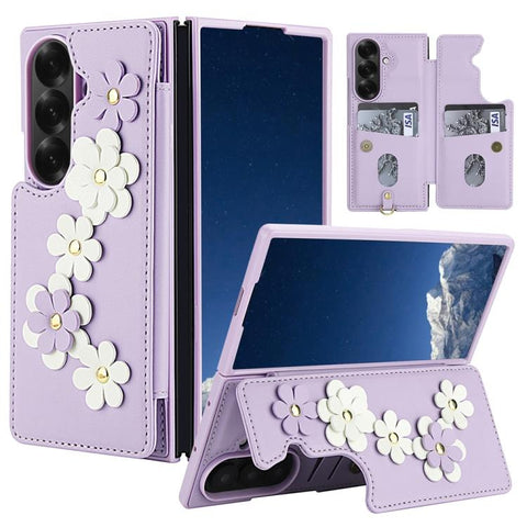 Crossbody Flower Pattern Leather Phone Case, For Galaxy Z Fold8 Ultra 5G, For Samsung Galaxy Z Fold7 5G, For Samsung Galaxy Z Fold5, For Samsung Galaxy Z Fold4